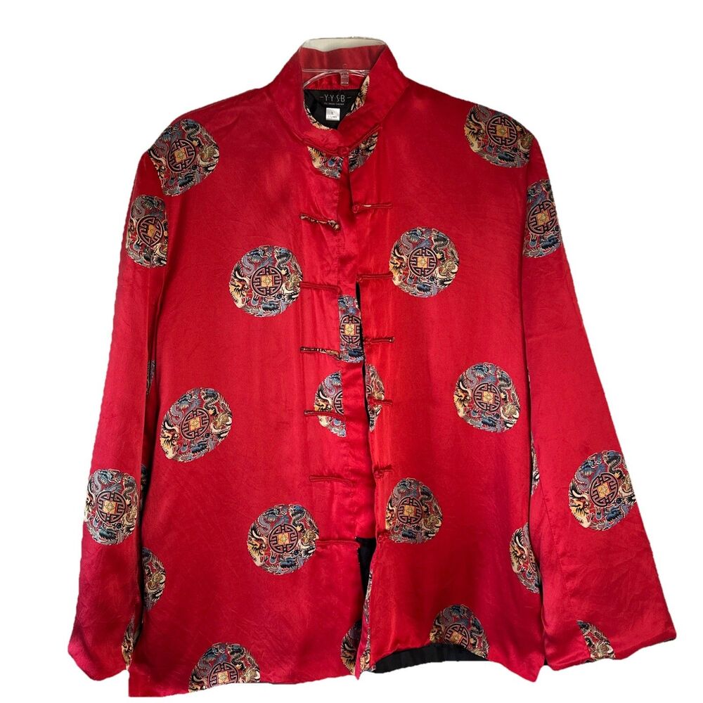 YYSB Red Asian Chinese Jacket Oriental Dragon Lady Sz Large